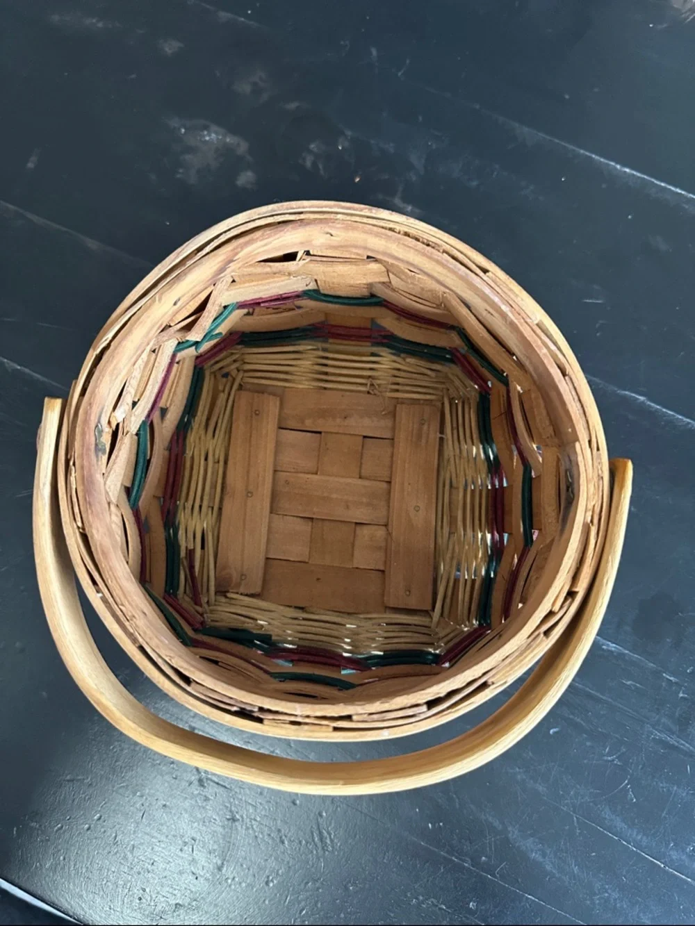Handwoven Rustic Apple Accent Basket in Natural, Red & Green